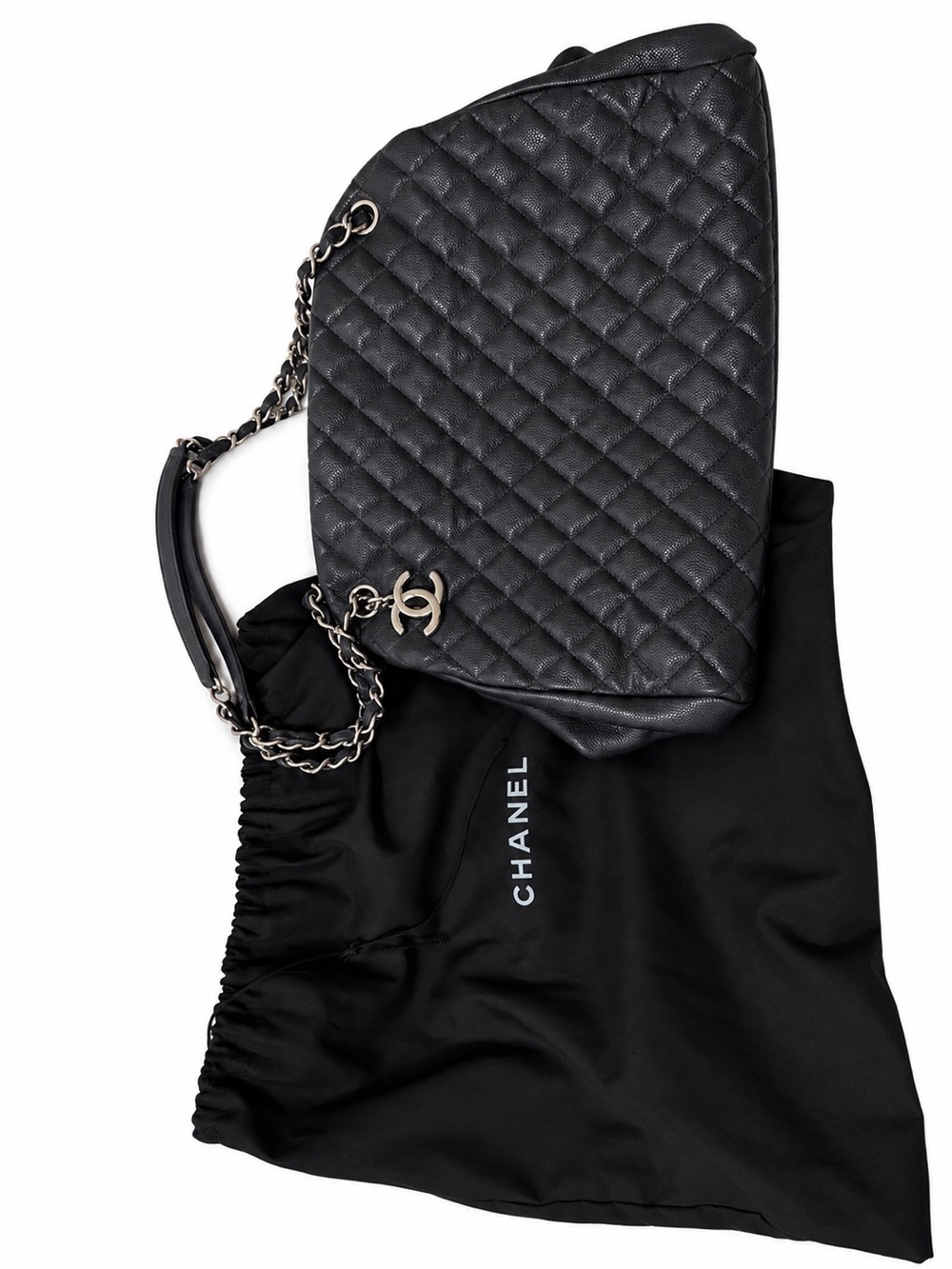 CHANEL navy blue Quilted Leather Shoulder Bag with Interwoven Chain